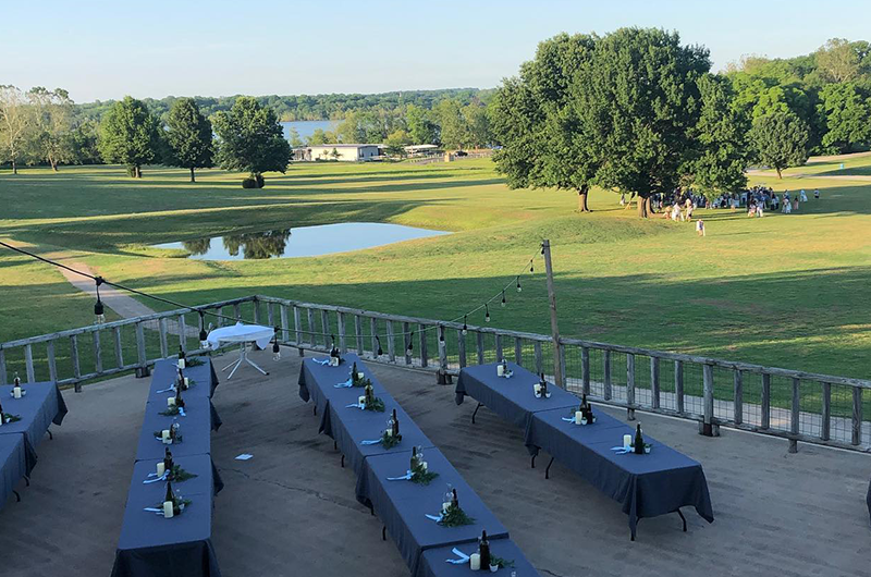 banquet table setting overlooking golf course